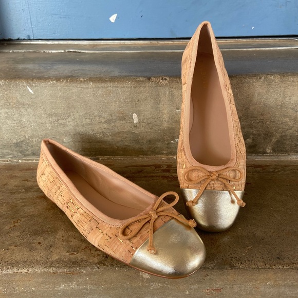 Talbots Shoes - Talbots Pamela Cork Ballet Flats with Metallic Gold Toe Cap